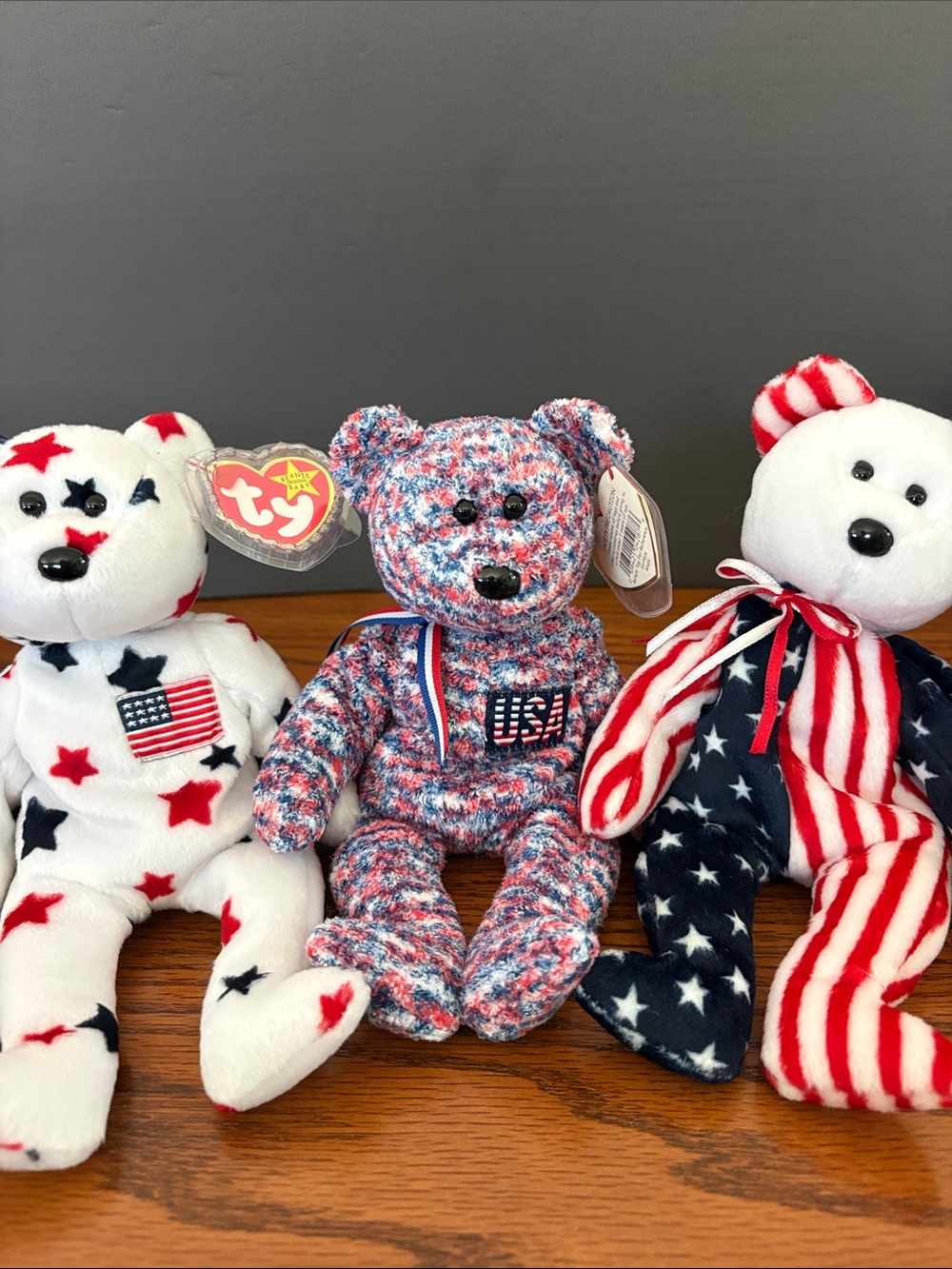 TY Beanie Babies Lot of 3 Vintage 90s Y2K Glory USA Spangle Patriotic Bears
